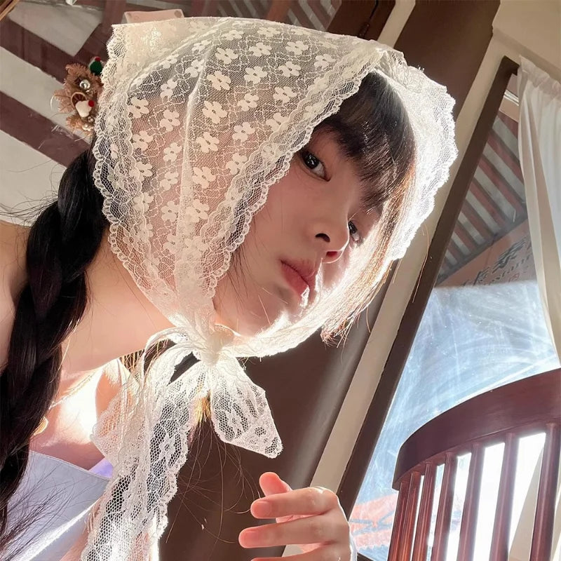 Polka Dot Lace Headscarf