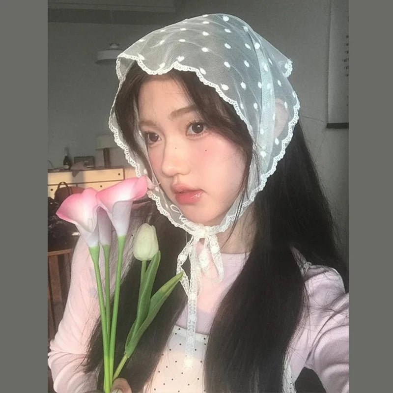 Polka Dot Lace Headscarf